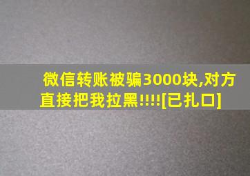 微信转账被骗3000块,对方直接把我拉黑!!!![已扎口]